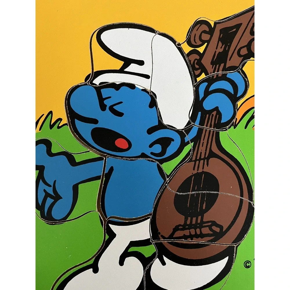 VTG Playskool Smurf Evening Serenade Wooden Jigsaw Puzzle 325-5 Smurfs 11 Piece